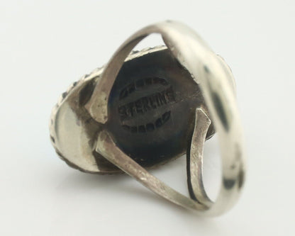 Navajo Ring .925 Silver Natural Blue Turquoise Native American Signed C.80's