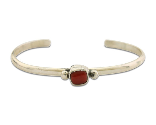 Navajo Bracelet .925 Silver Natural Red Coral Cuff Native American Artist C.80's