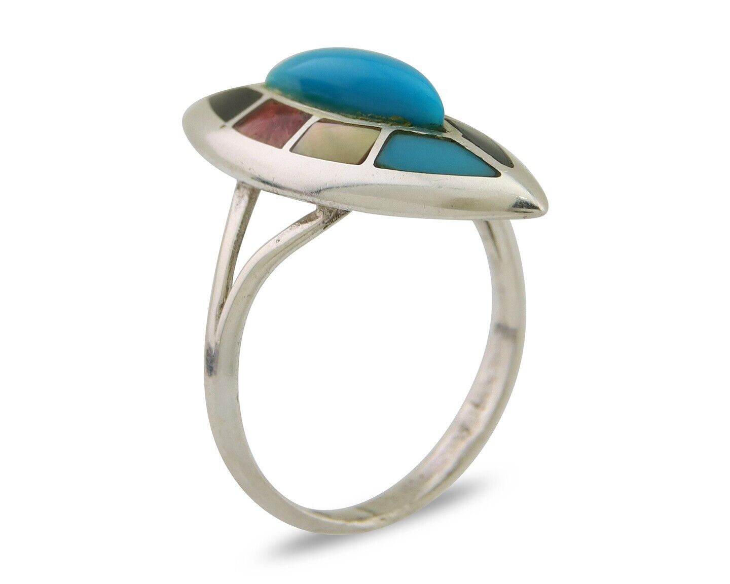 Navajo Ring 925 Silver Turquoise Shell Onyx Spiney Oyster Native Artist C80's