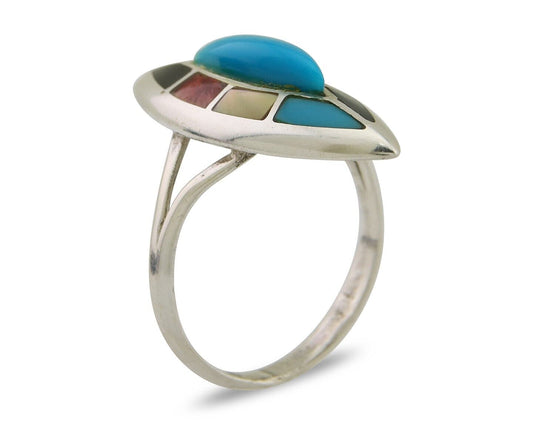 Navajo Ring 925 Silver Turquoise Shell Onyx Spiney Oyster Native Artist C80's