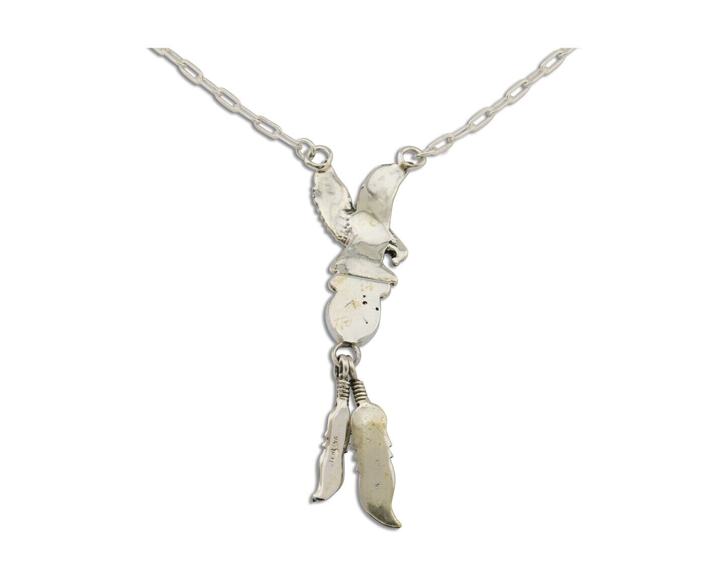 Navajo Eagle Feather Turquoise Necklace 925 Silver Native American Artist C.80's