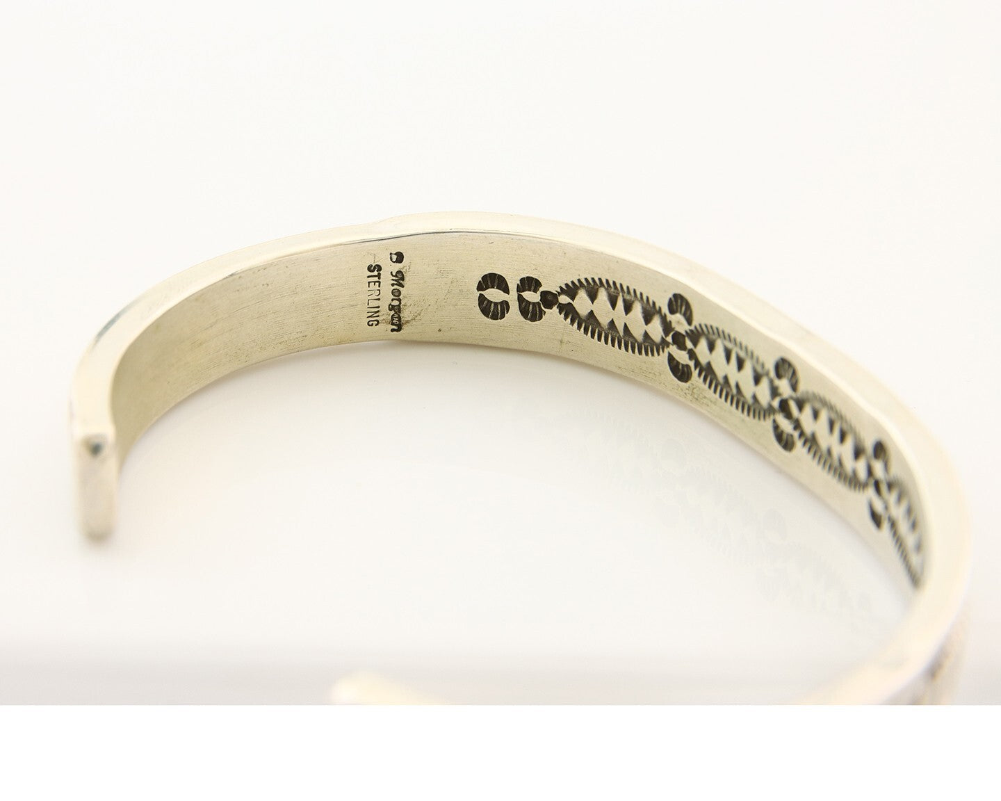 Navajo Bracelet 925 Silver Heavy Hand Stamped Signed Bruce Morgan C.80's