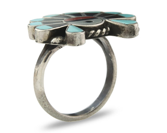 Vintage Zuni Ring 925 Sterling Silver Natural Gemstone Size 6.0