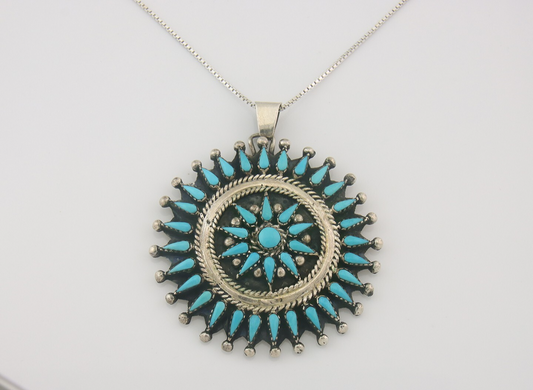 Navajo Sterling Silver Necklace Turquosie Authentic Vintage Signed Ben Yazzie