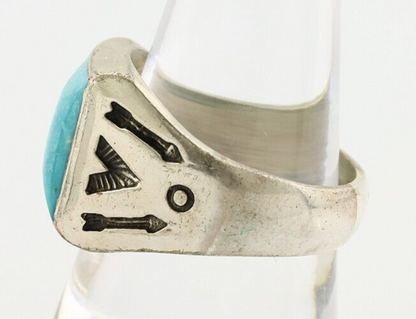 Navajo Ring 925 Silver Kingman Turquoise Signed Sun Bell Silver Company C.80's