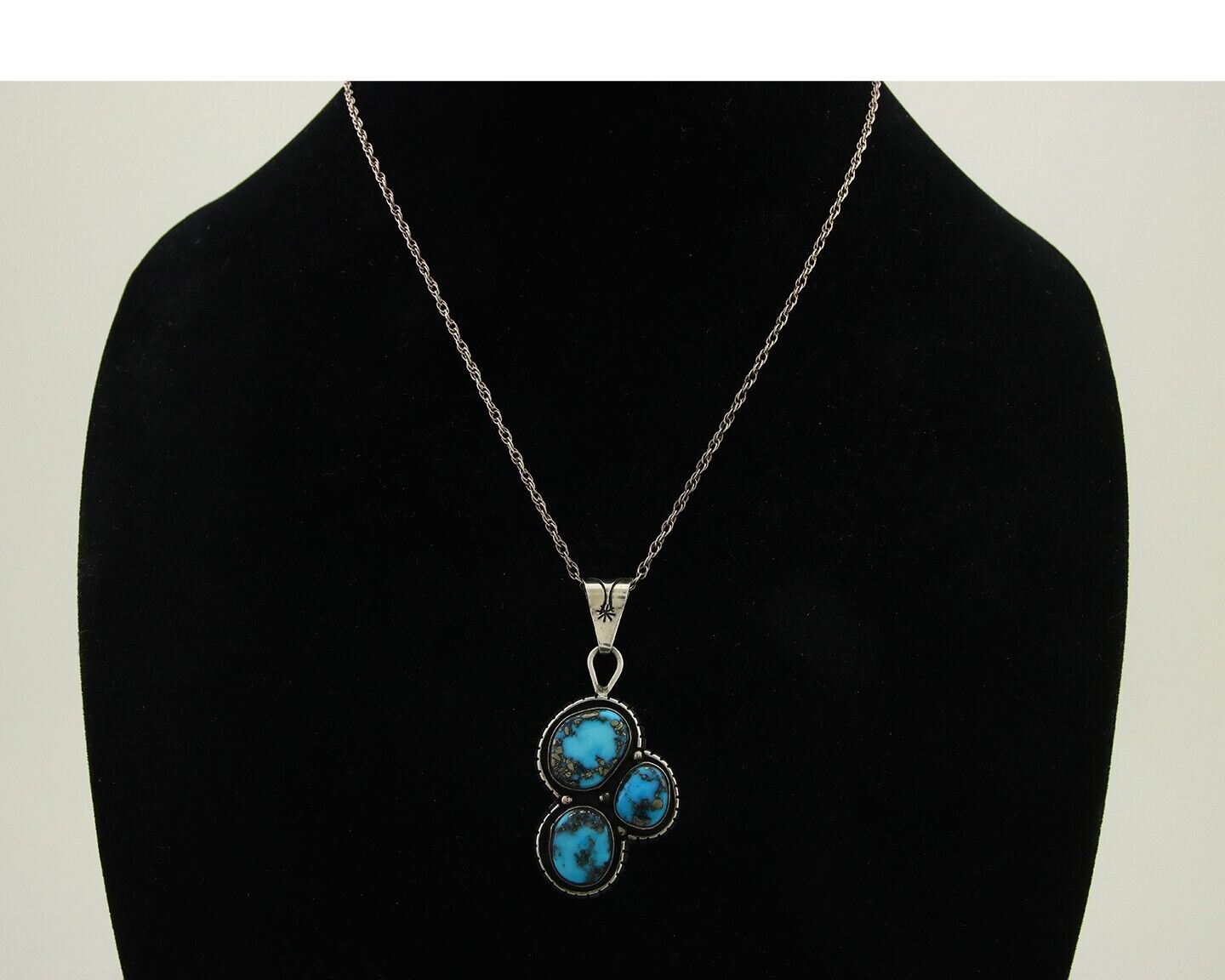 Navajo Necklace 925 Silver Morenci Turquoise Artist Signed Tony Guerro C.80's