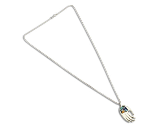 Navajo Bear Claw Pendant .925 Silver Gemstone Signed Arnold Maloney