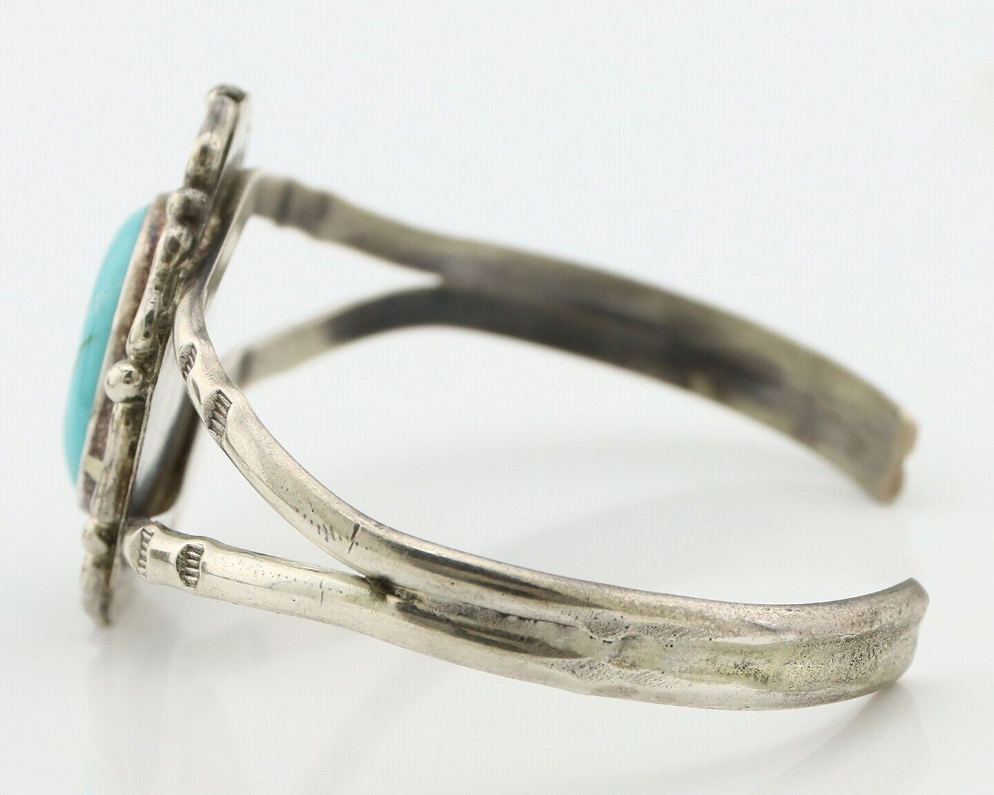 Navajo Bracelet 925 Silver Natural Turquoise Artist Signed Thompson Platero C80s