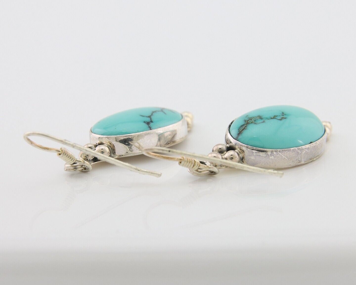 Navajo Dangle Earrings 925 Silver Natural Turquoise Native Inca Mfg C.80's