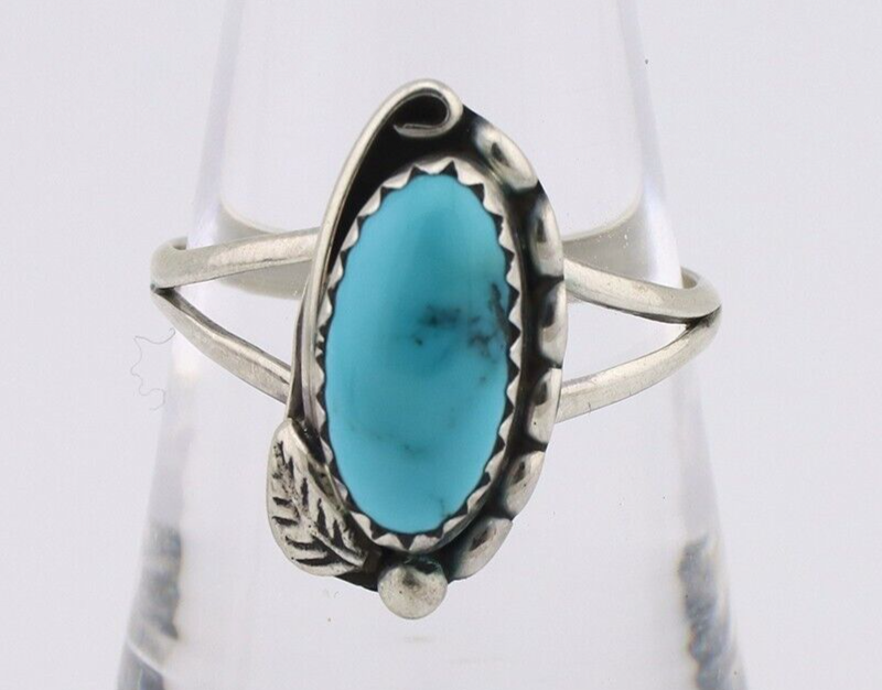 Navajo Ring 925 Silver Sleeping Beauty Turquoise Artist Signed SC C.80's