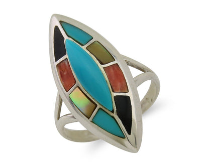 Navajo Ring 925 Silver Turquoise Shell Onyx Spiney Oyster Native Artist C80's