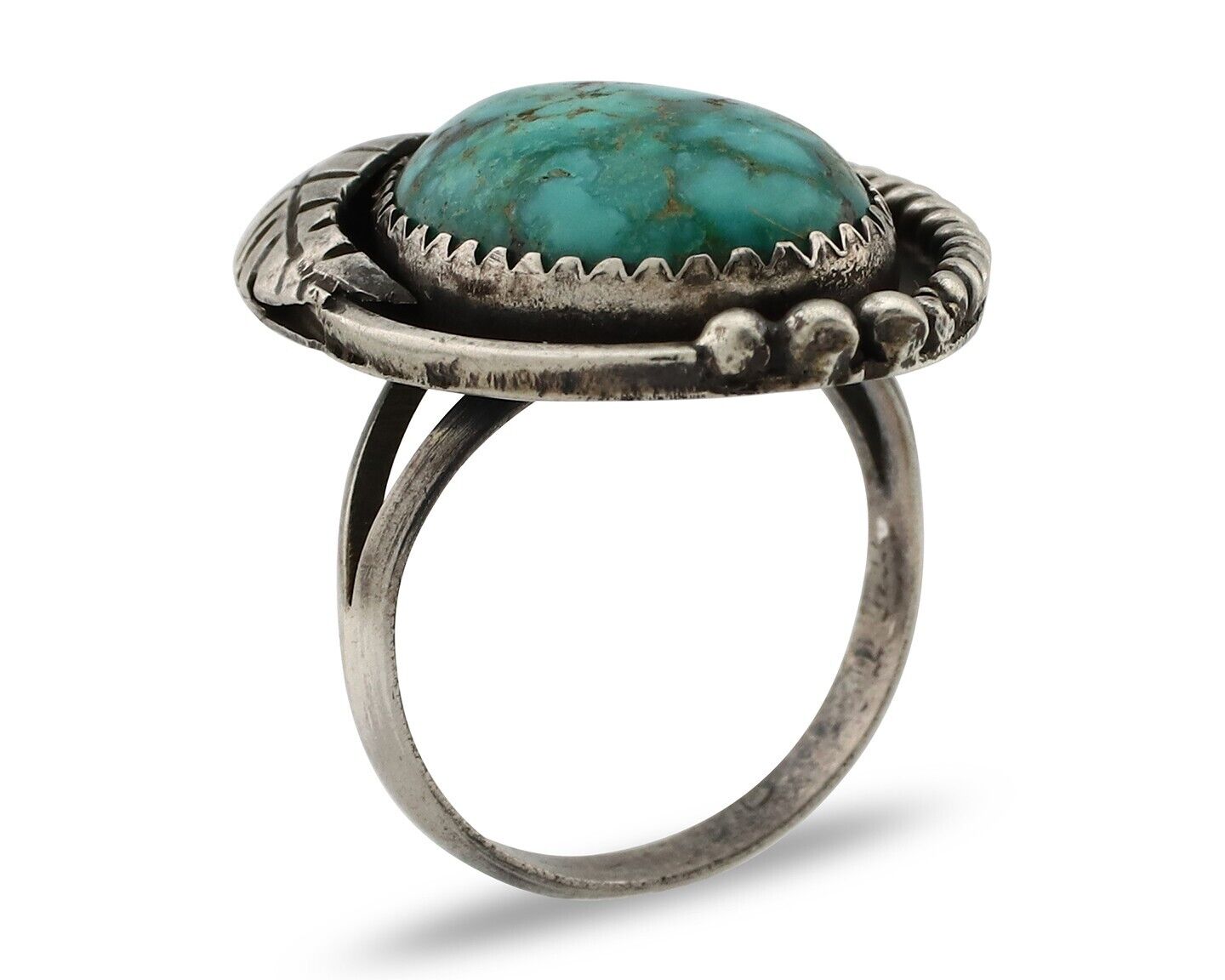 Navajo Handmade Ring 925 Silver spiderweb Turquoise Native Artist C.80's
