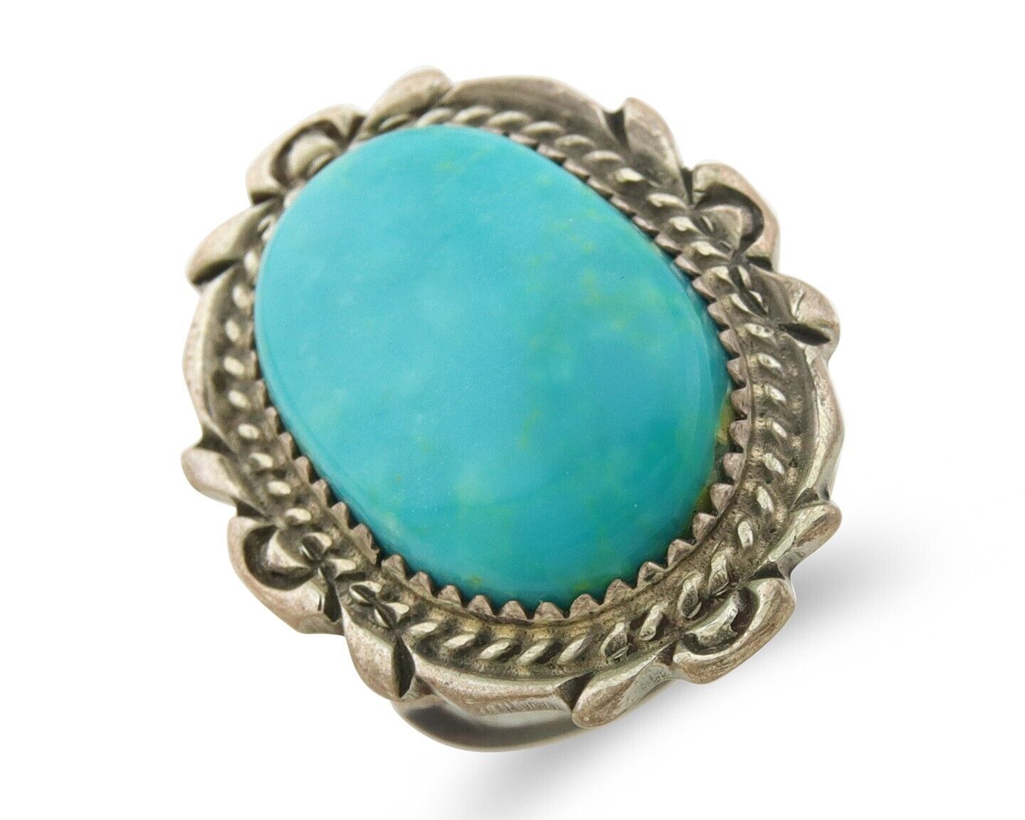Navajo Ring 925 Sterling Natural Blue Turquoise Signed TALHAT C.80's Size 6.0