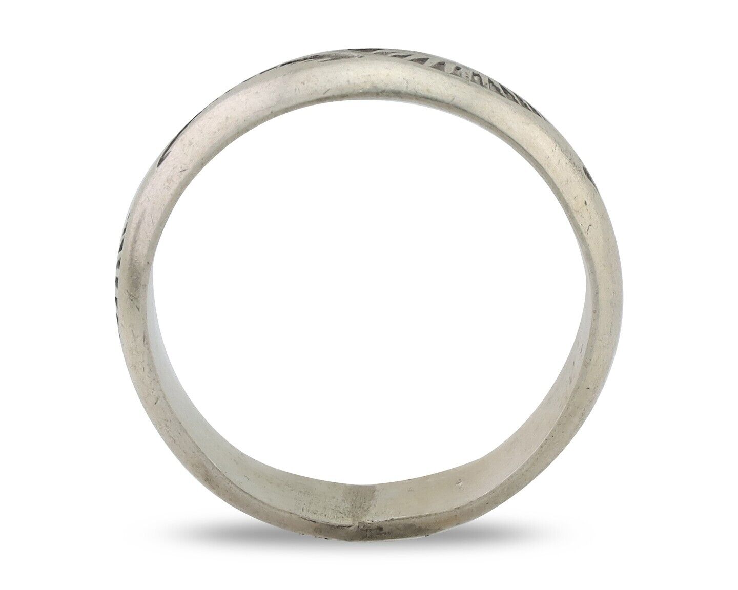 Navajo Hand Stamped Band 925 Silver 6.0 mm Signed Larry Chavez Size 10.5 C.80's