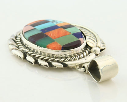Navajo Pendant 925 Sterling Silver Natural Gemstones Vintage Signed Rabbit Stick