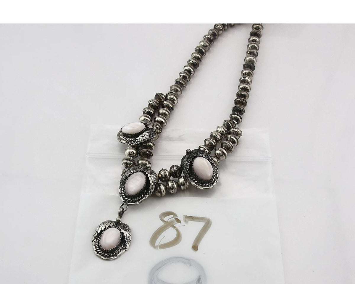 Navajo Squash Necklace Sterling White Shell Vintage Handmade Signed Manygoats