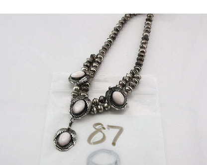 Navajo Squash Necklace Sterling White Shell Vintage Handmade Signed Manygoats