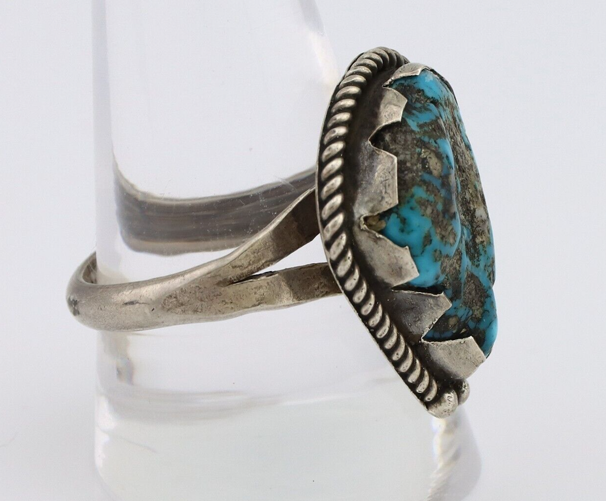 Navajo Ring 925 Silver Natural Blue Turquoise Native American Artist C.80's