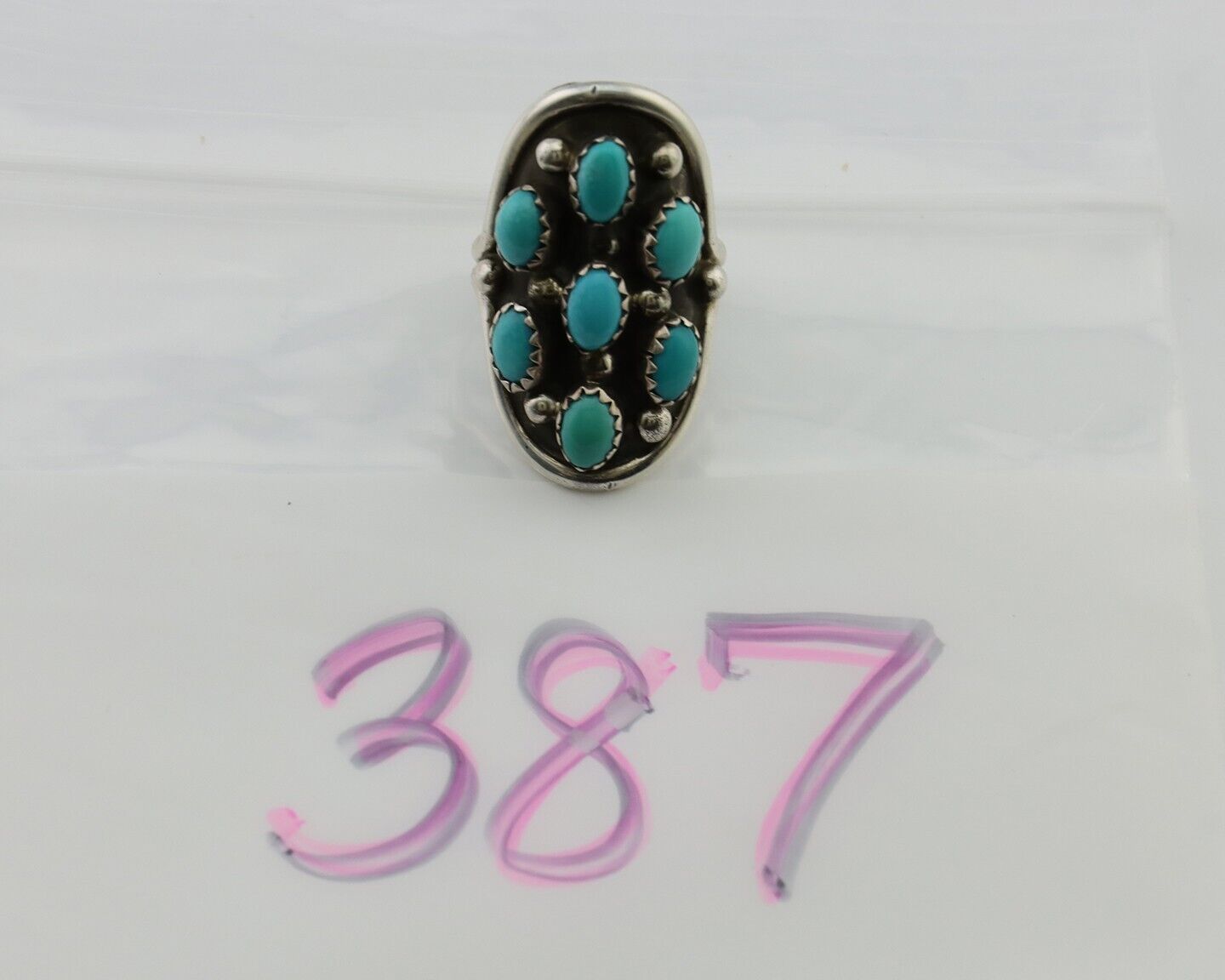 Navajo Handmade Ring 925 Silver Kingman Turquoise Artist Signed BB C.80's