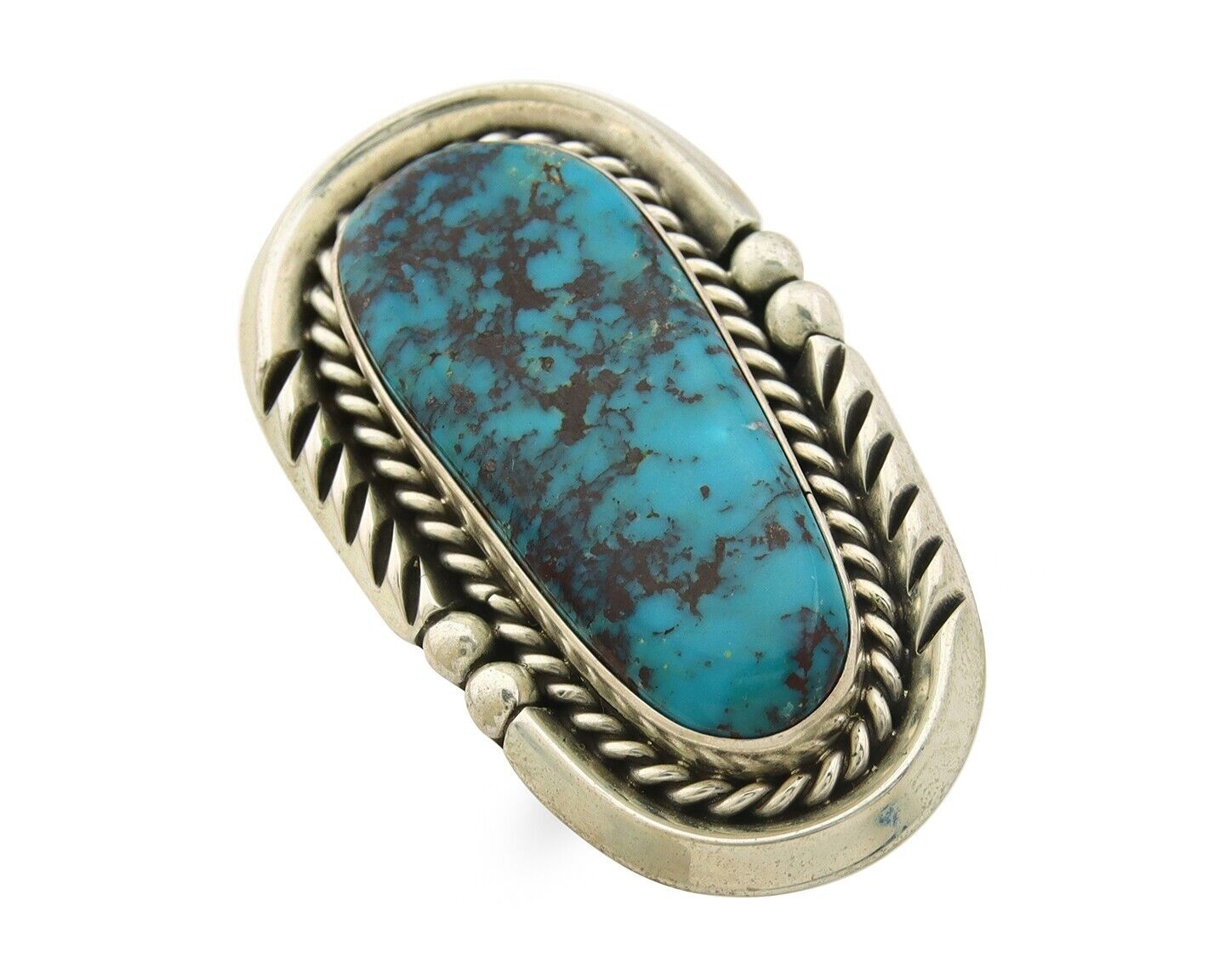 Navajo Ring 925 Sterling Natural Blue Turquoise Signed Ben S C.80's Size 9.0