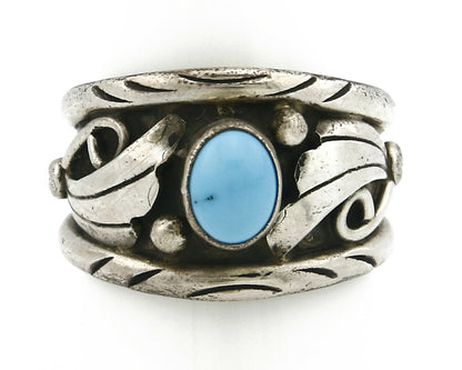 Navajo Ring .925 Silver Handmade Sleeping Beauty Turquoise Signed ELA C.80's