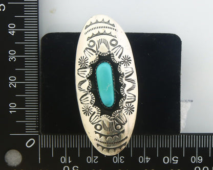 Navajo Ring 925 Sterling Turquoise Hand Stamped Signed J Martinez C.80's Sz 6.75