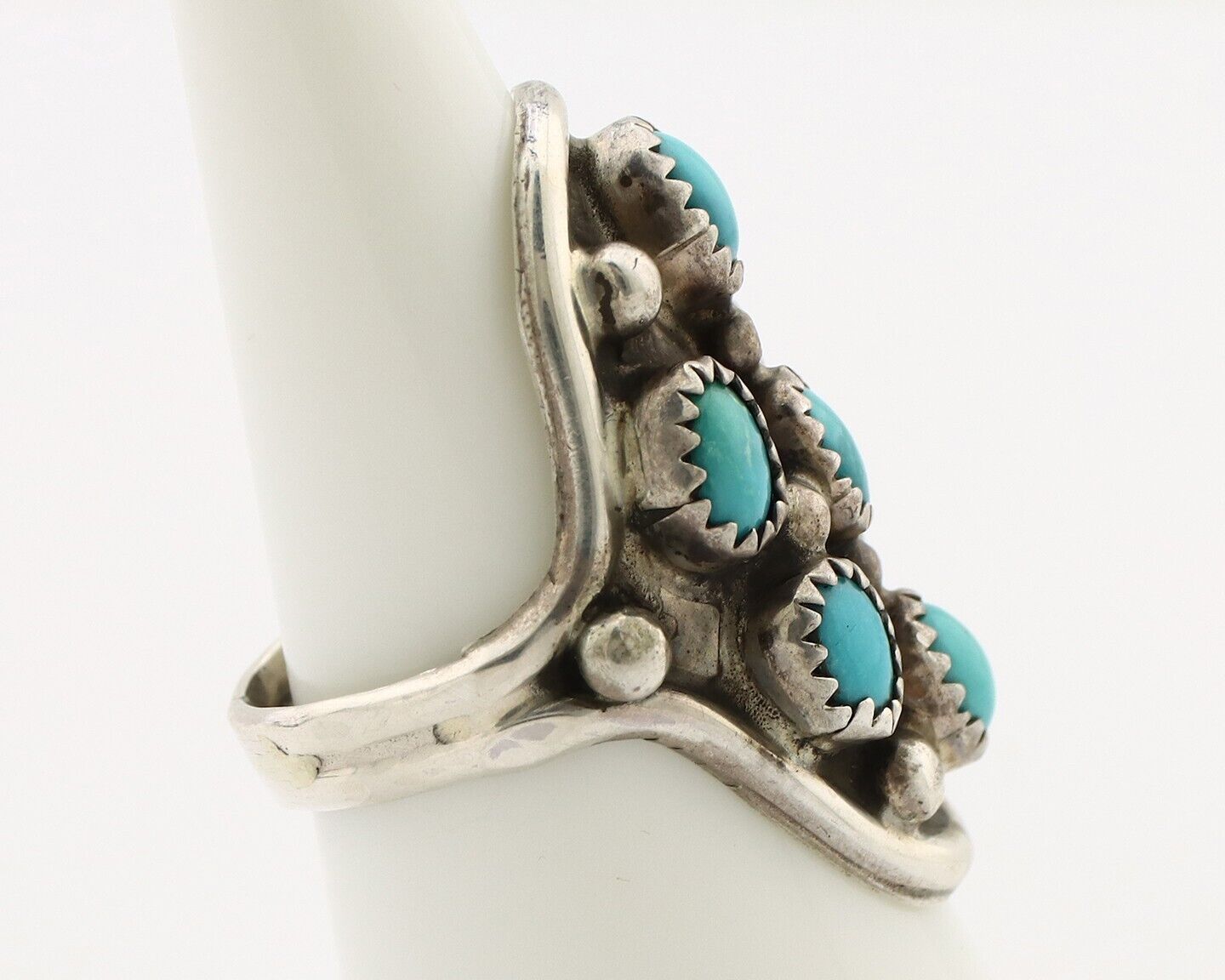 Navajo Ring .925 Silver Natural Blue Turquoise Signed L Henderson C.80's