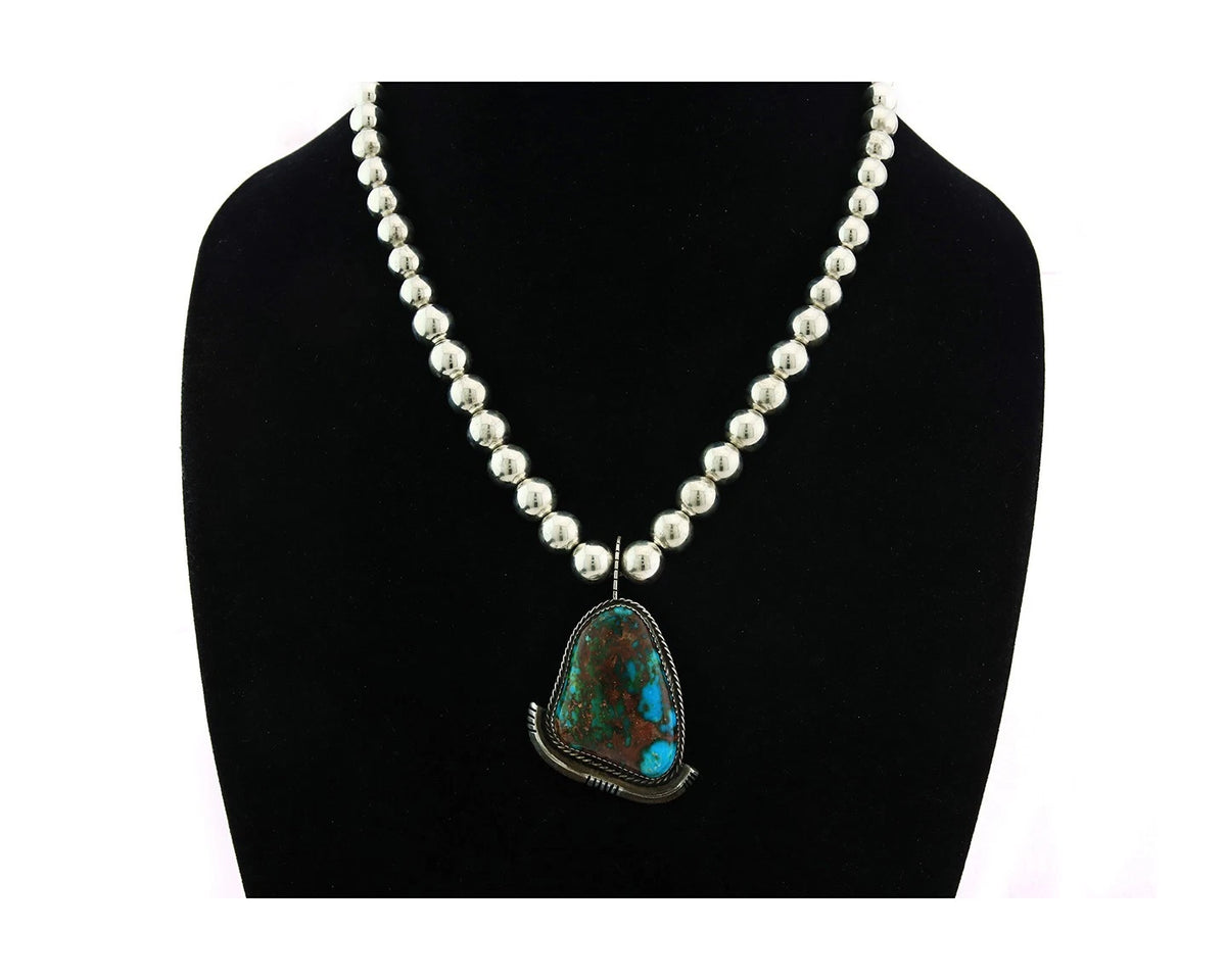 Navajo Necklace 925 Sterling Silver Nevada Turquoise Vintage 9mm 19in long C80s