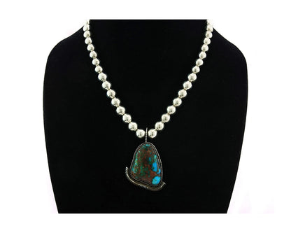 Navajo Necklace 925 Sterling Silver Nevada Turquoise Vintage 9mm 19in long C80s