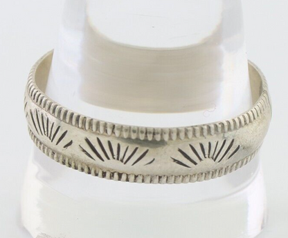 Navajo Hand Stamped Band 925 Silver 6.0 mm Signed Larry Chavez Size 12.75 C.80's