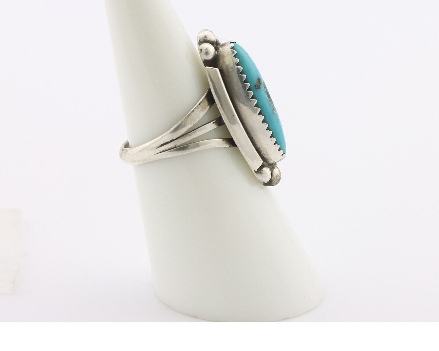 Navajo Ring .925 Silver Sleeping Beauty Turquoise Signed SkyStone Creations C80s
