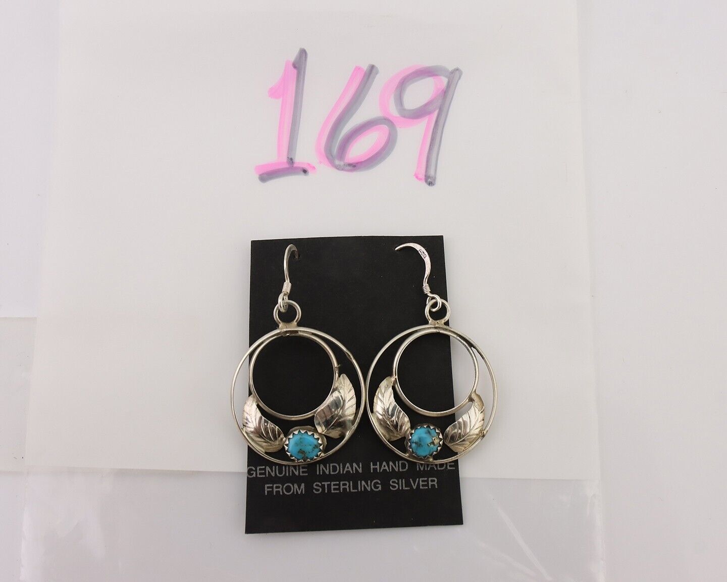 Navajo Handmade Dangle Earrings 925 Silver Blue Turquoise Native Artist C.80's