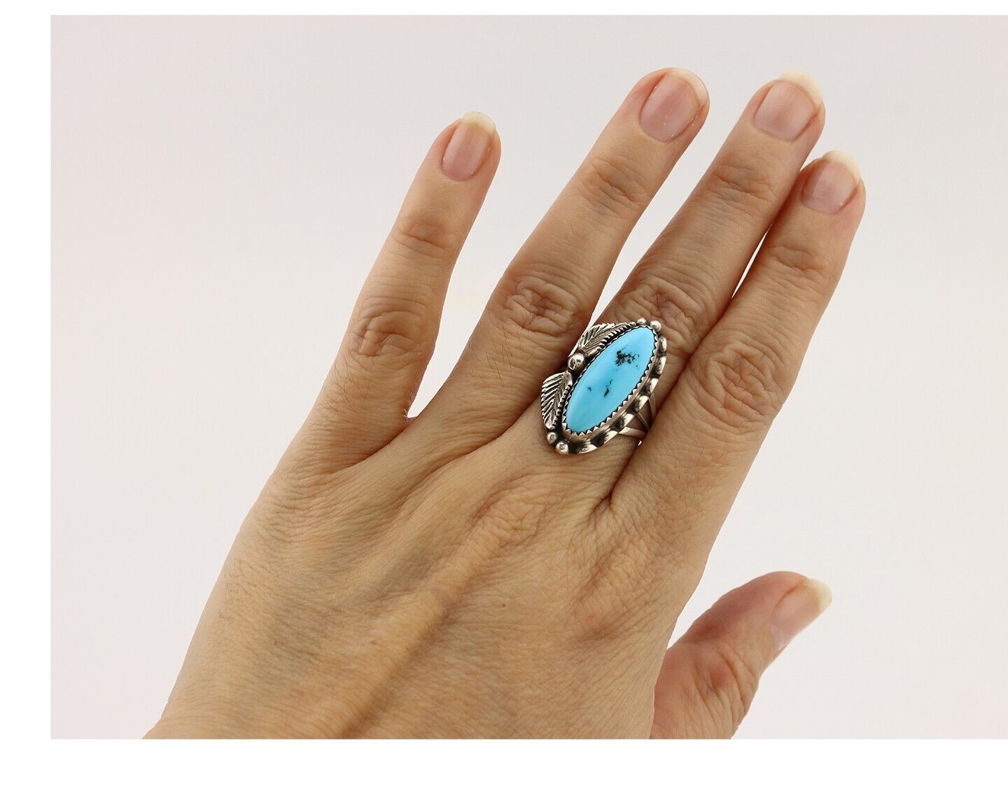 Navajo Ring 925 Silver Sleeping Beauty Turquoise Signed SC C.80's