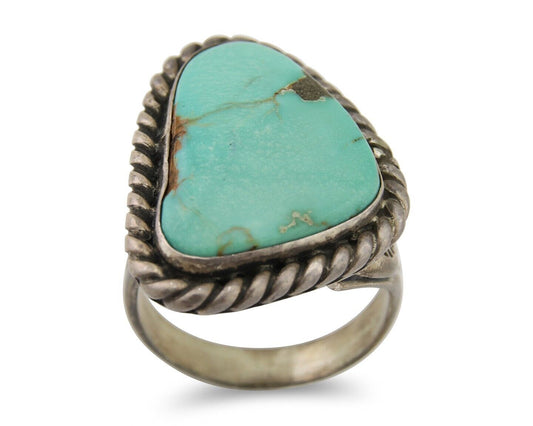 Men Navajo Ring 925 Silver Natural Slab Turquoise Signed Sunset C.80's