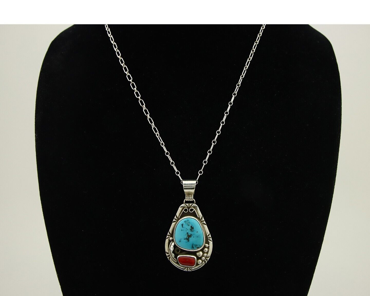 Navajo Necklace 925 Silver Spiderweb Turquoise Artist Signed Teepee on Hill C80s