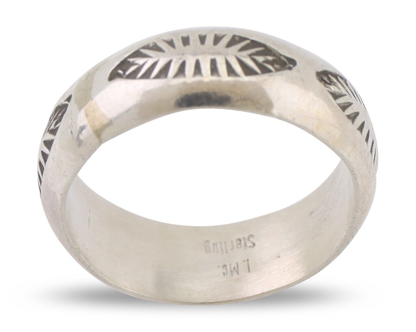 Navajo Hand Stamped Band 925 Silver 6.0 mm Signed Larry Chavez Size 6.0 C.80's