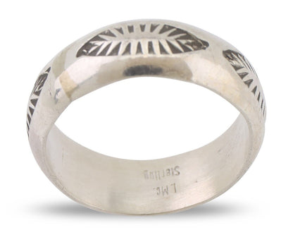 Navajo Hand Stamped Band 925 Silver 6.0 mm Signed Larry Chavez Size 6.0 C.80's