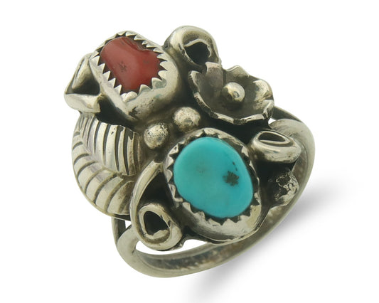 Vintage Navajo Ring 925 Sterling Natural Gemstones Signed HL Size 5.5