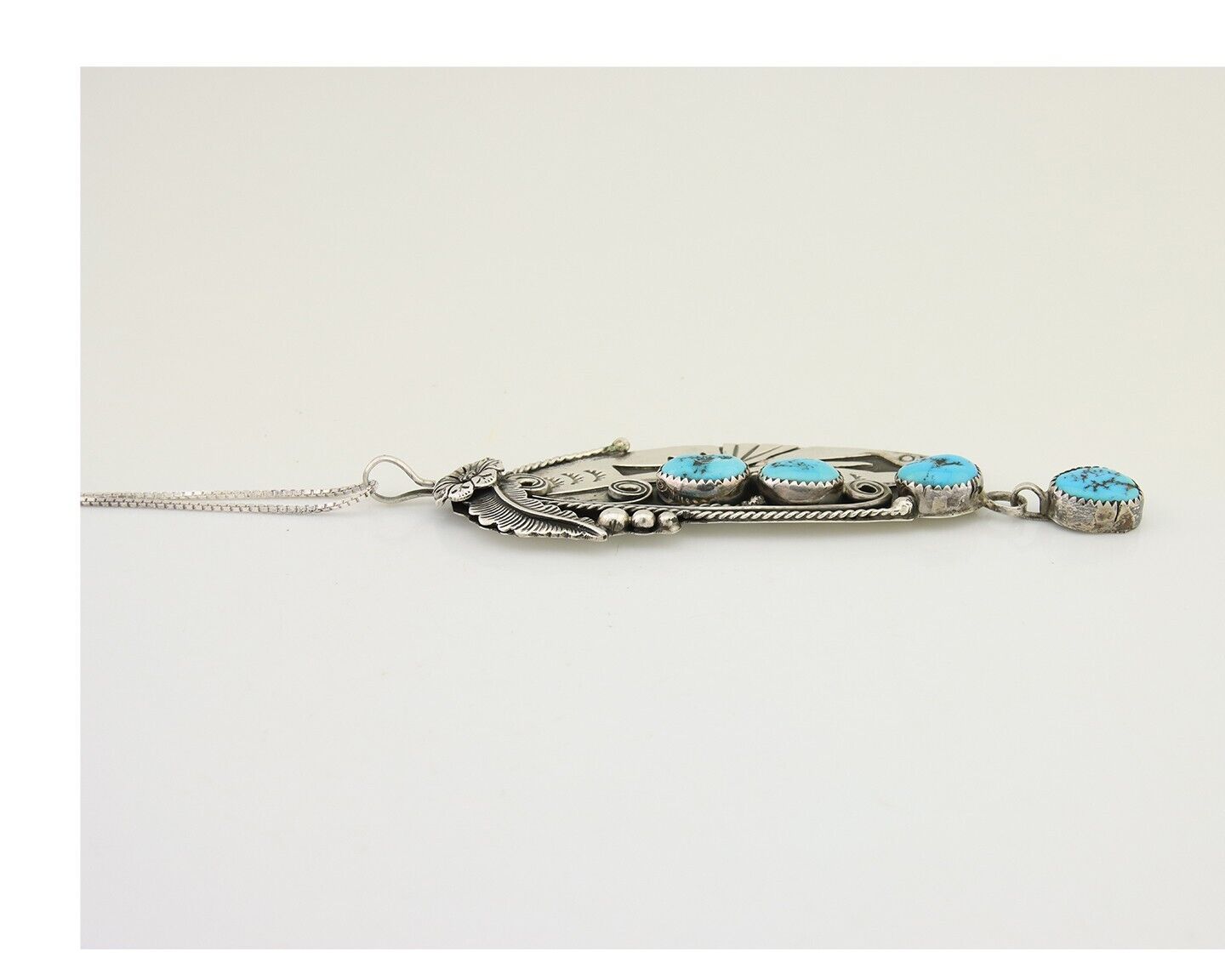 Navajo Necklace 925 Silver Natural Turquoise Artist Signed T C.80's