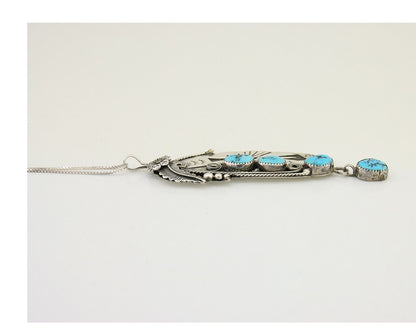 Navajo Necklace 925 Silver Natural Turquoise Artist Signed T C.80's