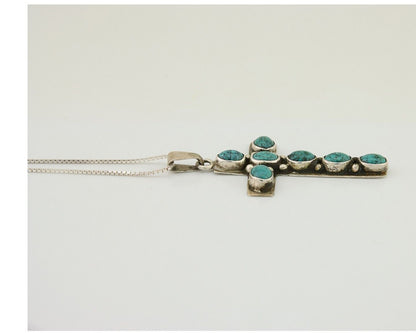 Navajo Cross Pendant 925 Silver Turquoise Artist Signed C Montoya C.80's