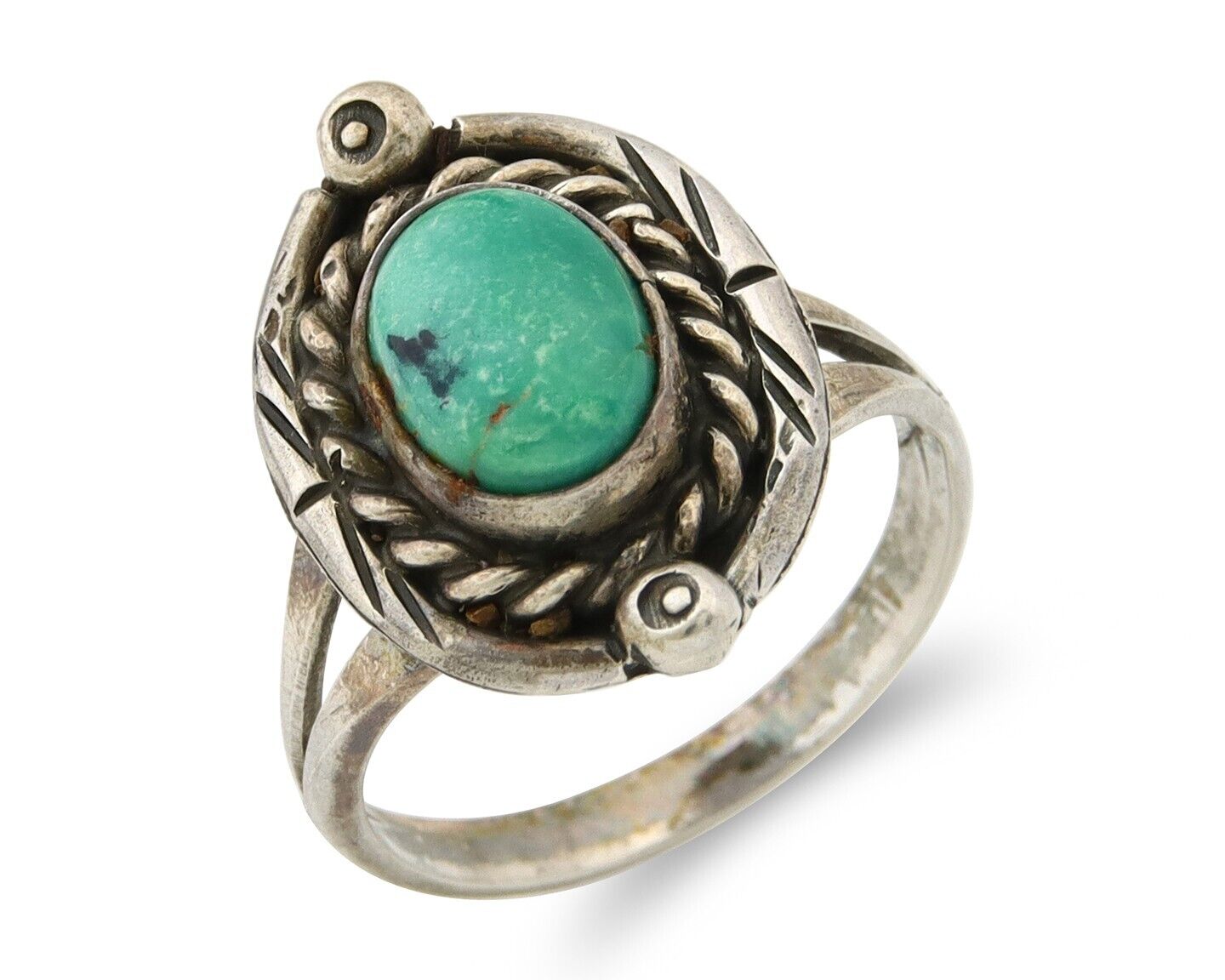 Navajo Ring 925 Sterling Natural Mined Arizona Turquoise C.80's Size 7.5