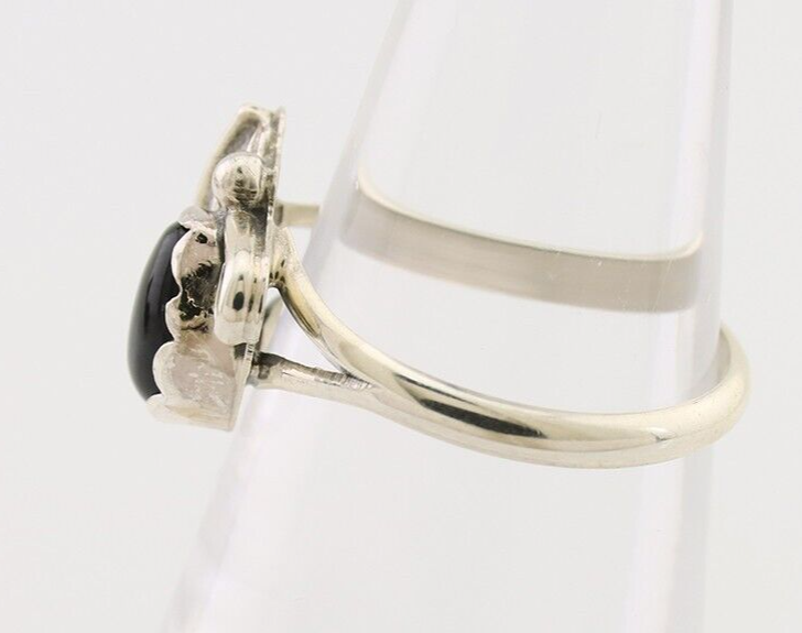 Navajo Handmade Ring 925 Silver Natural Onyx Native Artist Size 5.0 C.80's