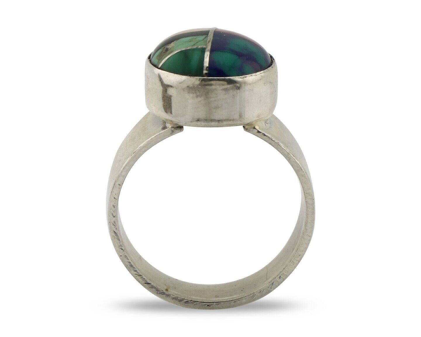 Zuni Inlaid Ring 925 Silver Mixed Natural Gemstones Native American Artist C.80s