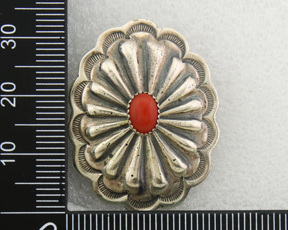 Navajo Earrings 925 Silver Natural Coral Native American Artist C.80's