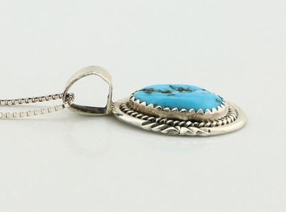 Navajo Necklace 925 Silver Sleeping Beauty Turquoise Signed Anna Begay C.80's