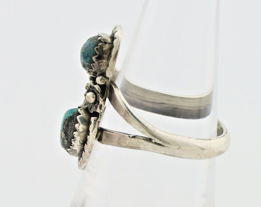 Navajo Ring 925 Silver Natural AAA Blue Morenci Turquoise Signed Tom Willeto C80