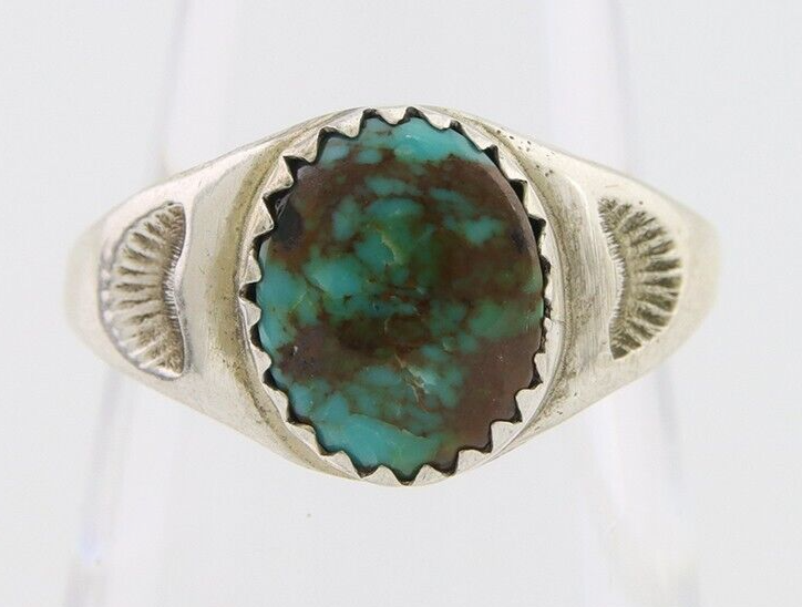 Navajo Ring 925 Silver Natural Blue Turquoise Native American Artist C.80's
