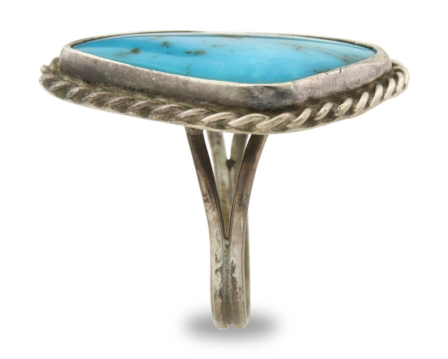 Navajo Ring 925 Sterling Turquoise Handmade Native Artist C.80's Size 7.5