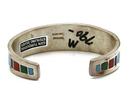 Early Artist David Freeland Inlaid Natural Gemstone .925 SOLID Silver Cuff